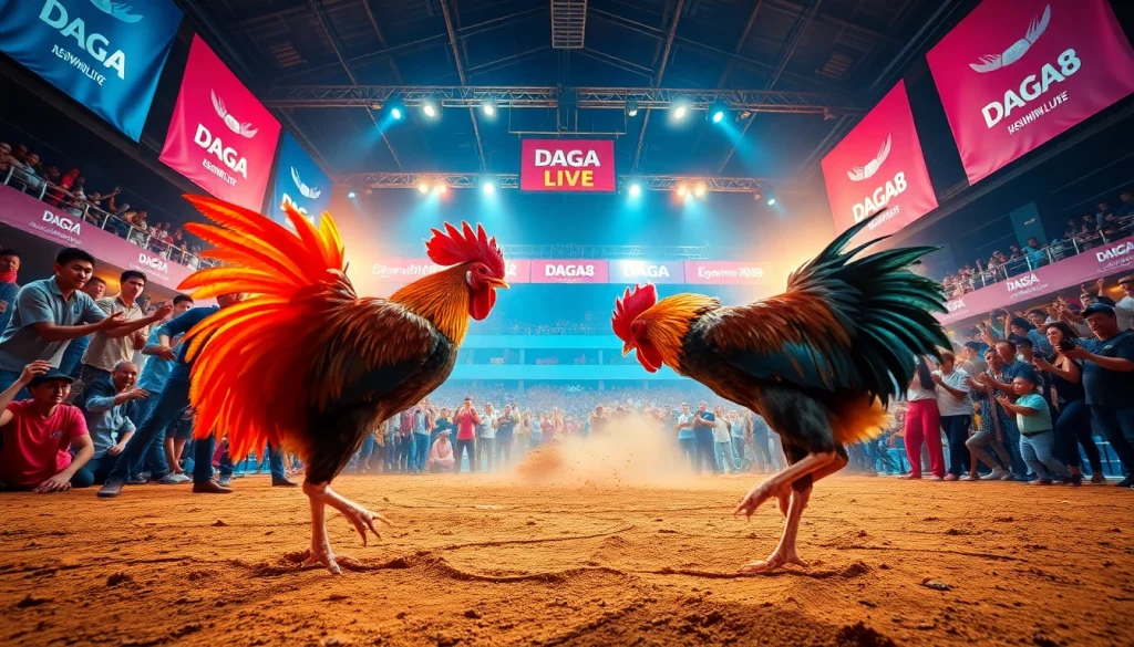 Live cockfighting action at dagawin.live showcasing excitement and energy