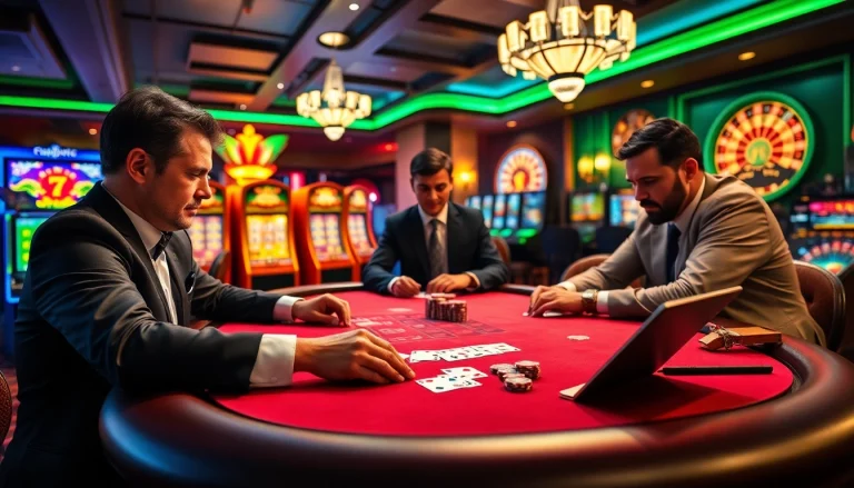 Tập đoàn truyền thông TPJ enhances the excitement of a professional poker game featuring vibrant casino visuals.