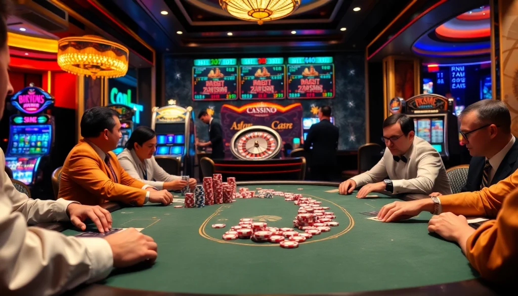 Experience the thrill of 'trang xx88' with a vibrant casino scene featuring poker players and slot machines.