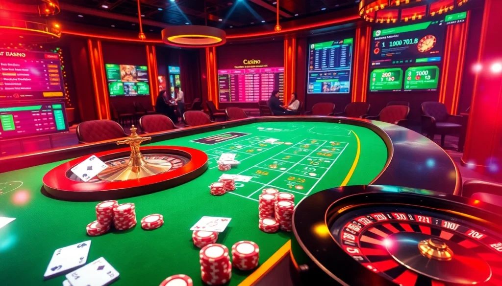 Experience exhilarating gameplay at https://xocdia24h.com/ with vibrant poker chips and roulette wheels.