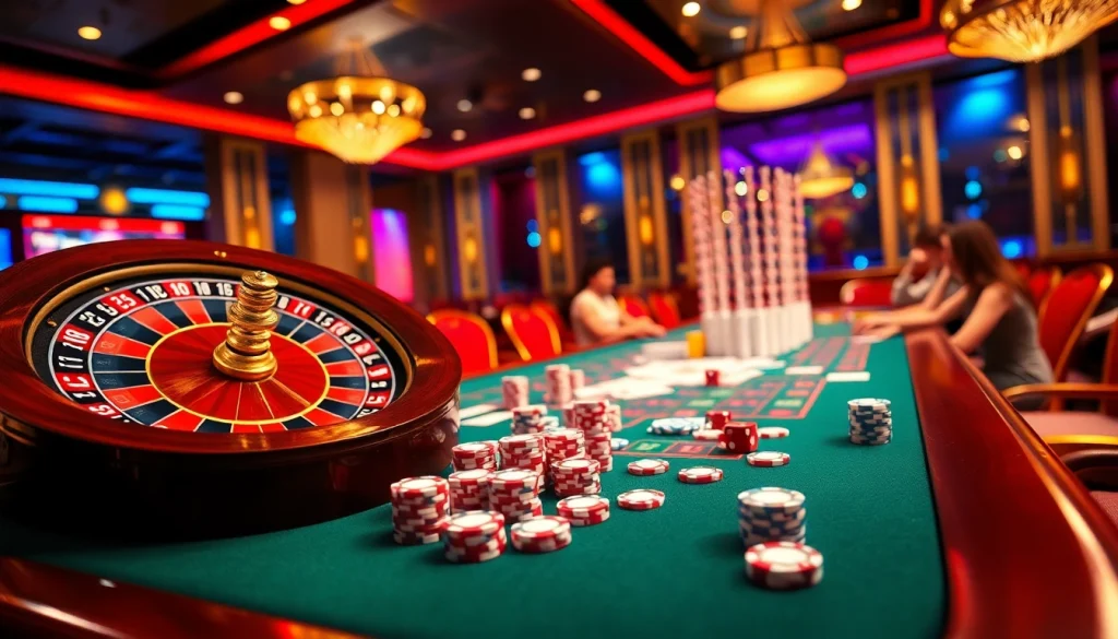 Experience thrilling betting at https://gg88.my/ with lively gamblers and a vibrant casino backdrop.