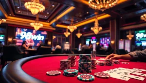 Players enjoying a lively poker game in a luxurious casino setting inspired by 98win.