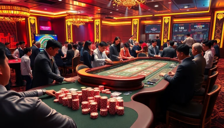 Winning strategy at tài xỉu md5 table featuring players and vibrant casino elements.