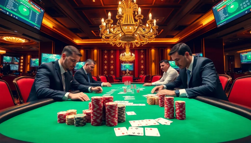 Engage in high-stakes poker at https://wapt.co.com/ with players concentrating over colorful chips and cards.
