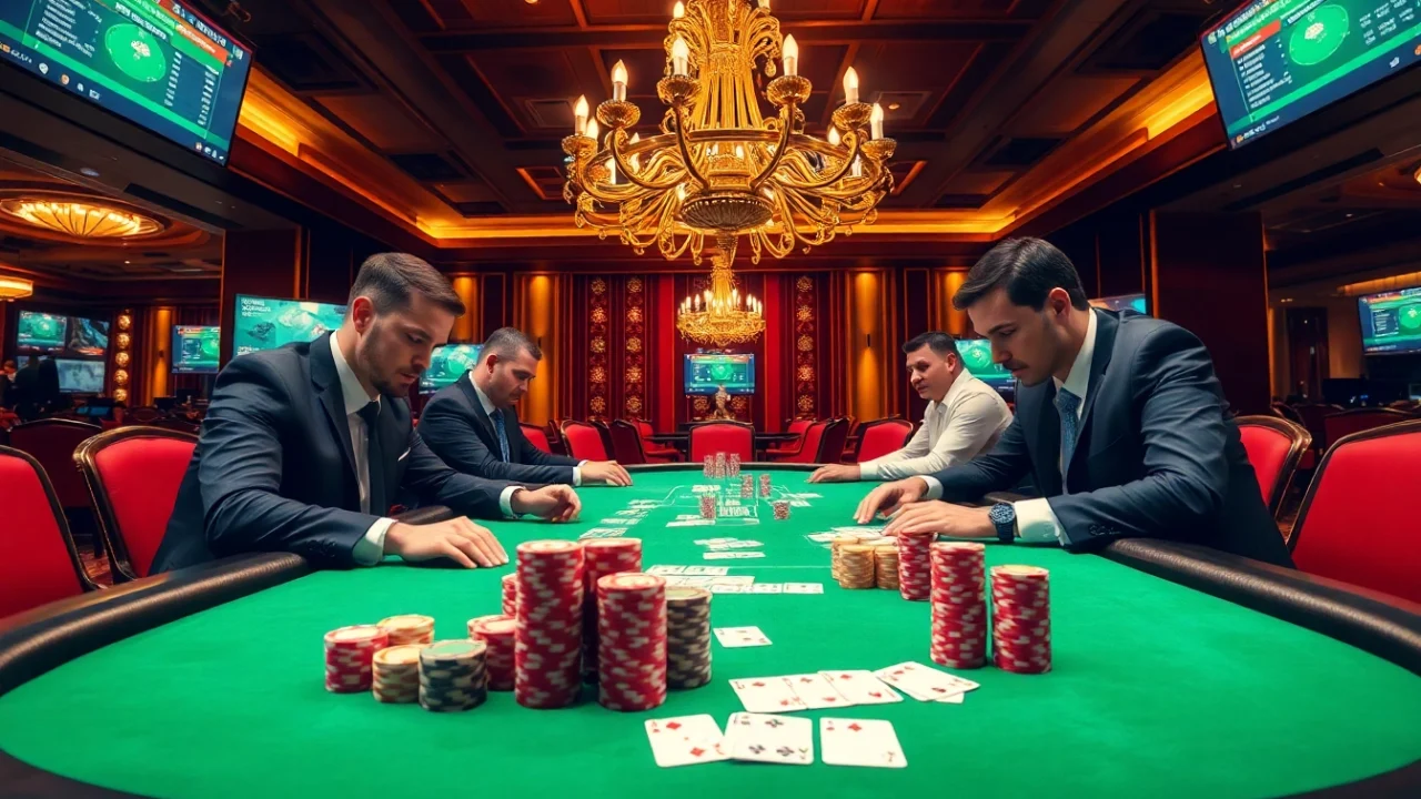 Engage in high-stakes poker at https://wapt.co.com/ with players concentrating over colorful chips and cards.