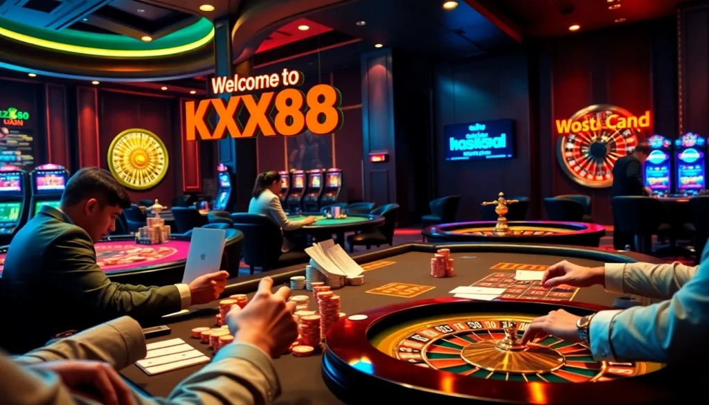 Experience high-stakes gaming at https://xx88.sa.com/ with vibrant poker tables and spinning roulette wheels.