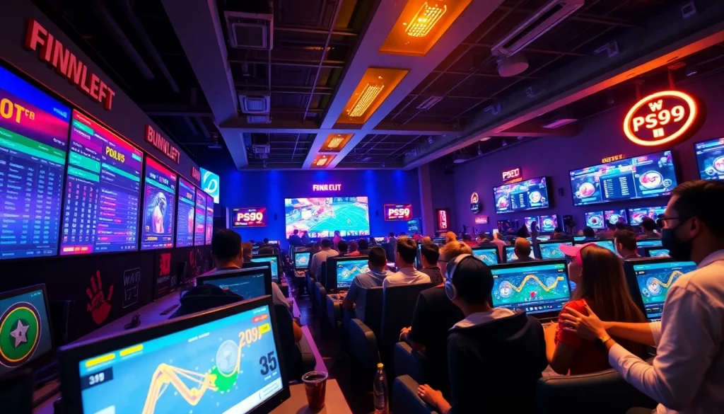 Exciting PS99 online gaming atmosphere with players betting on sports.