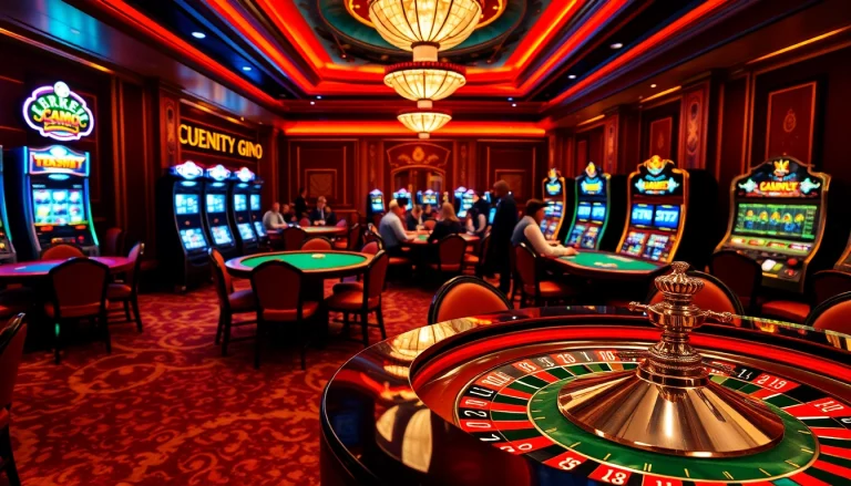 Exciting gambling scene at Nhà cái LC88 with vibrant tables and luxury slot machines