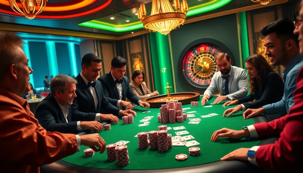Enjoying a high-stakes poker game at https://789cluber.com/ with vibrant casino ambiance and excitement.