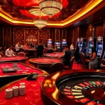 Exciting gameplay atmosphere at https://vj88vn.com/ with vibrant casino tables, players, and luxurious decor.