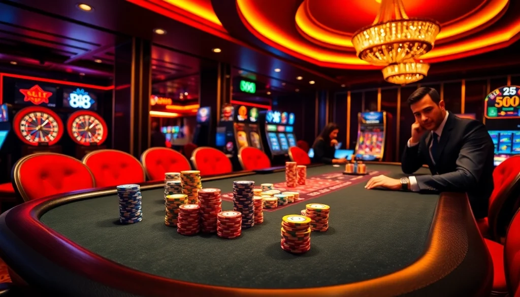 Players strategizing at a casino poker table under the enticing ambiance of mb 88.