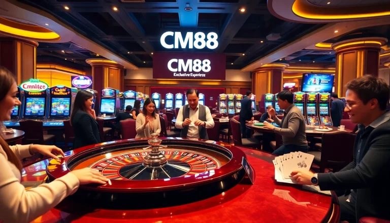 Experience excitement at CM88 casino with roulette, slots, and vibrant gaming atmosphere.