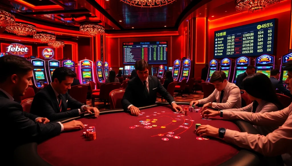 Experience an exciting poker game at febet with vibrant chips and cards on a luxurious table.
