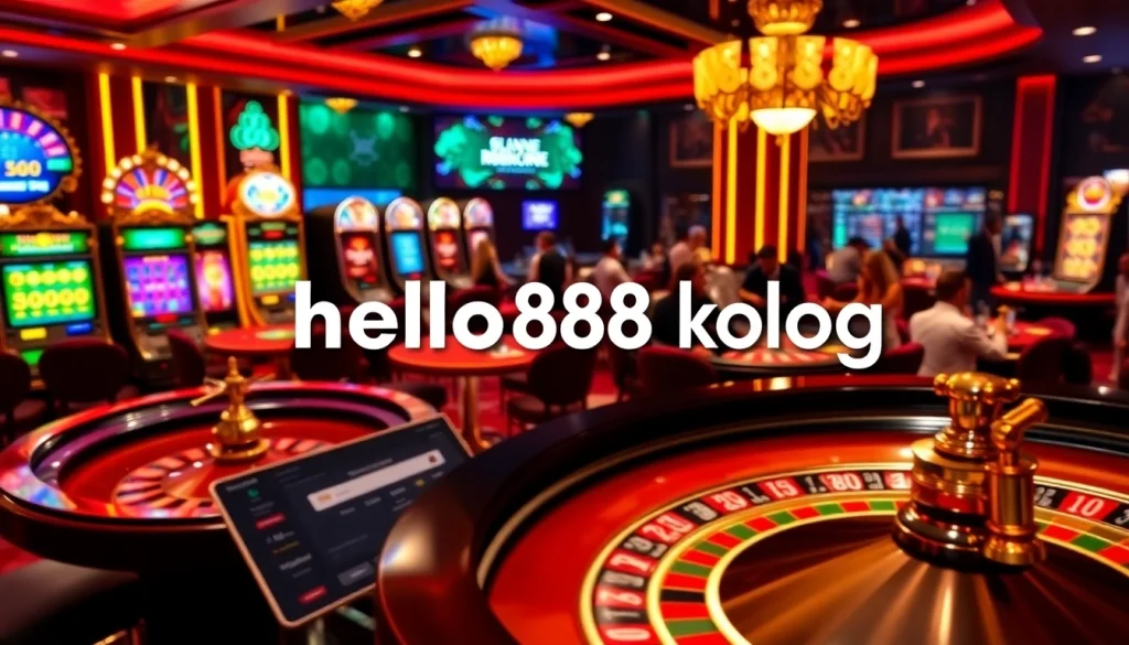 Engaging casino scene with roulette, poker, and online gaming elements from hello88k.blog, showcasing excitement and luxury.
