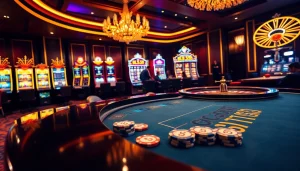 Players enjoying games at BL555 casino, featuring poker tables and slot machines.