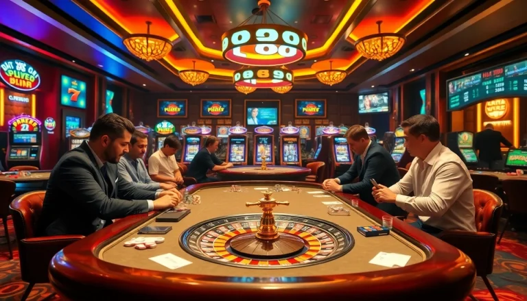 Experience thrilling gameplay at FLY88 việt nam's luxurious casino setting with poker action and vibrant games.