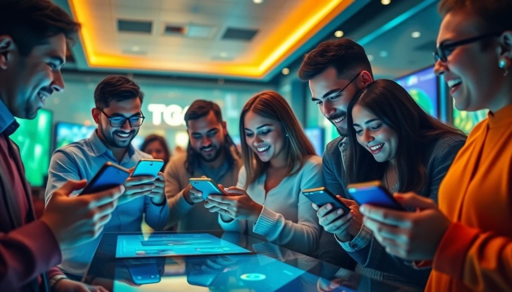 Engaged players exploring the tg88 to online gaming platform in a vibrant, modern environment.