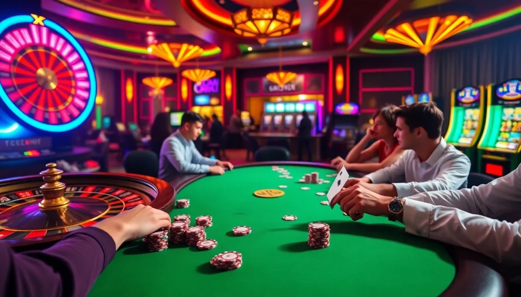 Trải nghiệm cảm giác cá cược tại https://luck8.net với cảnh casino hấp dẫn có chip poker và bánh xe roulette.