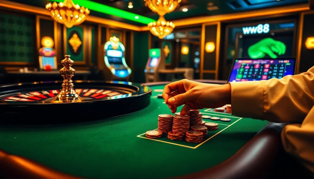 Experience thrilling wins at ww88 with high-stakes poker and roulette games in a luxurious casino.