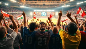Dynamic scene of enthusiastic fans cheering at a football match, embodying the excitement of vaoluoitv.