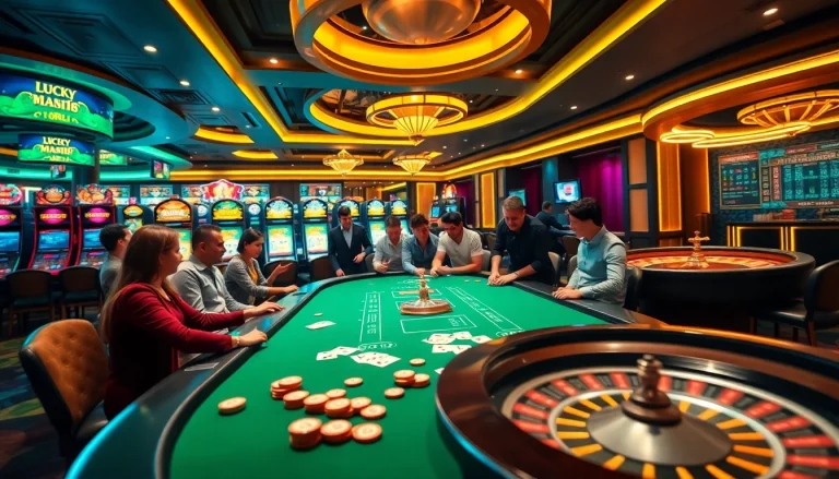 Experience the excitement of luck8 trang chủ with vibrant casino visuals featuring roulette wheels and poker tables.