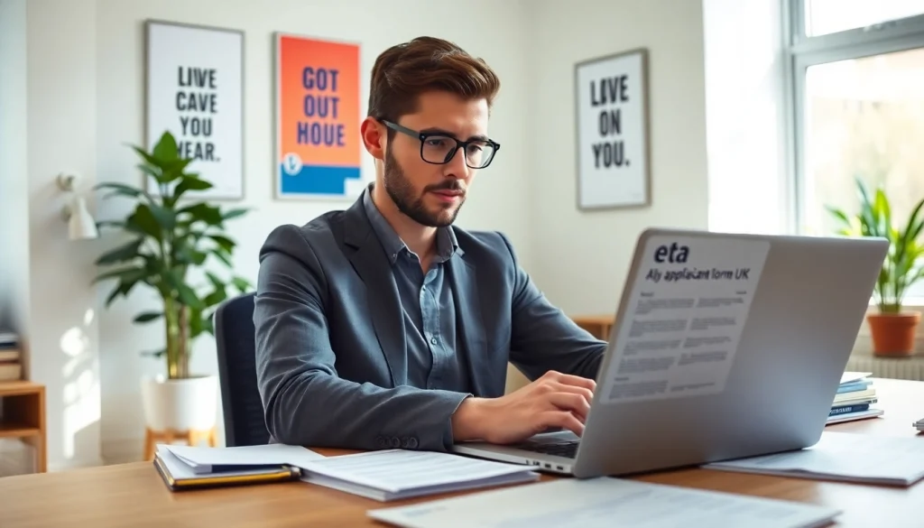Complete the eta uk application form efficiently in a bright, professional workspace.