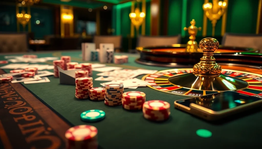 Tải App PG88 while playing cards and roulette in an elegant casino setting.