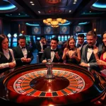 SODO Casino presents a lively roulette table with poker chips and excited players in a luxurious setting.