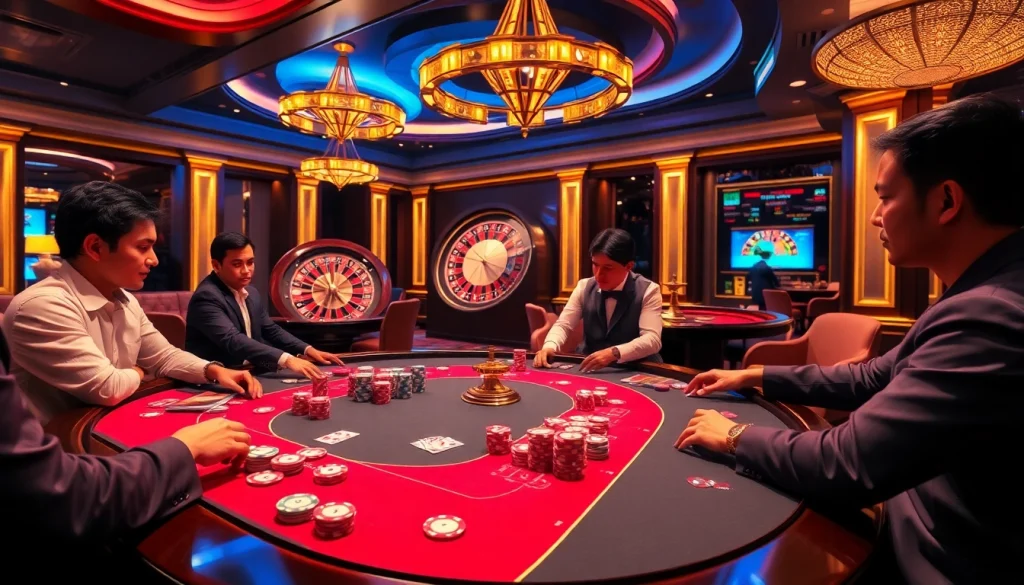 Players enjoying a thrilling poker game at nhà cái RR88 casino table with vibrant chips