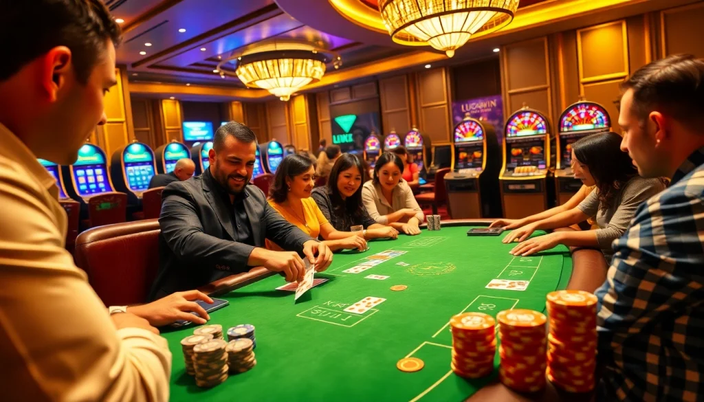Players enjoying thrilling poker games at LUCKYWIN, showcasing excitement and luxury.