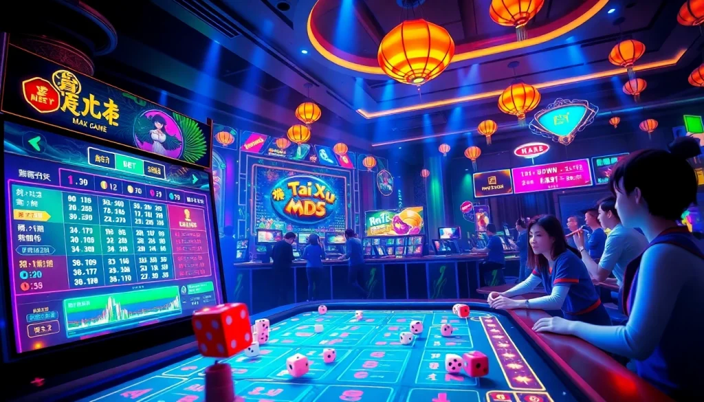 Tài Xỉu MD5 game showcasing dynamic online betting with colorful dice.
