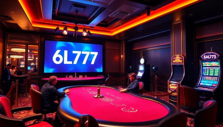 Players enjoying a thrilling poker game at the elegant 6L777 casino.
