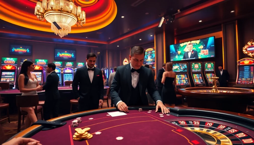 Experience excitement at http://ww88tg.com/ with a luxurious casino scene, featuring poker, slots, and thrilling action.