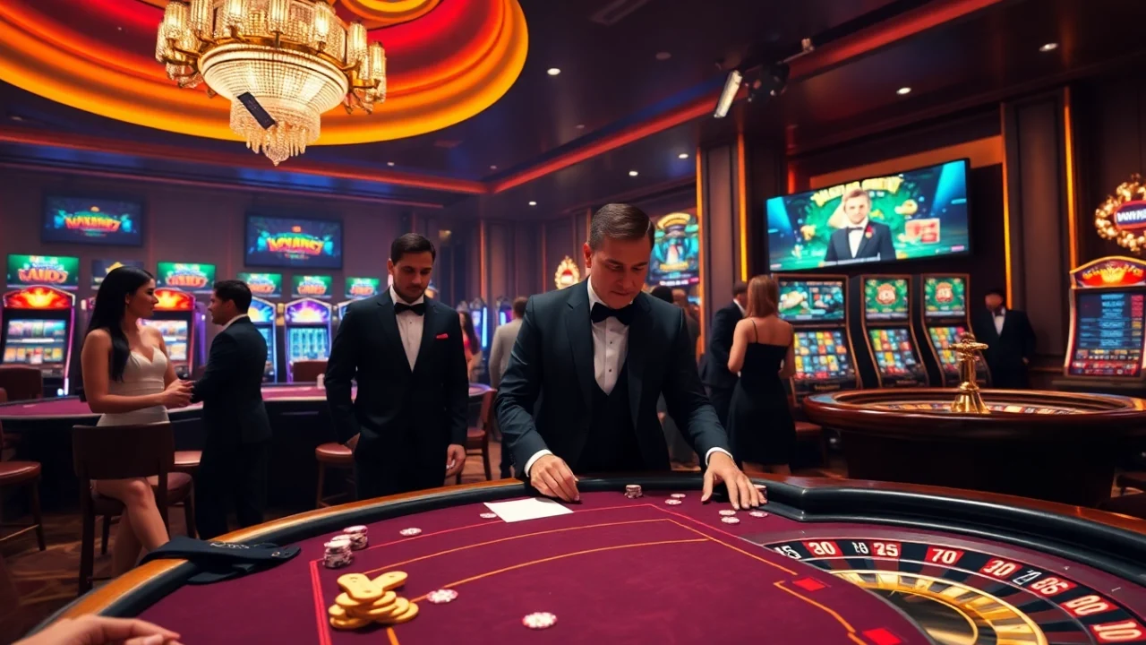 Experience excitement at http://ww88tg.com/ with a luxurious casino scene, featuring poker, slots, and thrilling action.