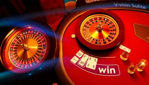 Experience thrilling action at vvvwin with a vibrant casino scene featuring roulette and poker.