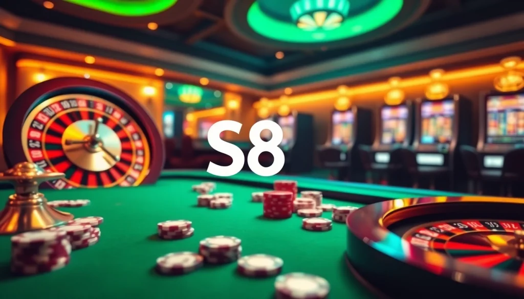S8 casino platform showcasing exciting roulette action and vibrant poker chips.