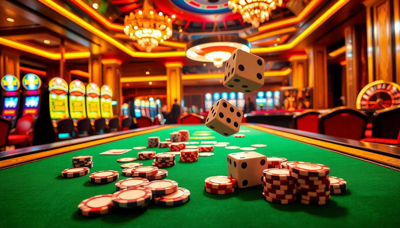 Engaging experience at https://tg88-casino.com/ featuring vibrant casino visuals with roulette wheel and poker table.