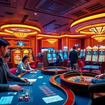 Players enjoying a thrilling experience at SUNWIN casino tables with poker chips and slot machines.