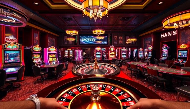 Sao789 players enjoying a thrilling casino experience at poker and roulette tables.