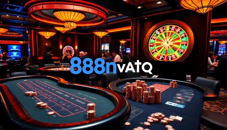 Experience the thrilling atmosphere of 888vnd ATQ casino with vibrant gaming tables and excitement.
