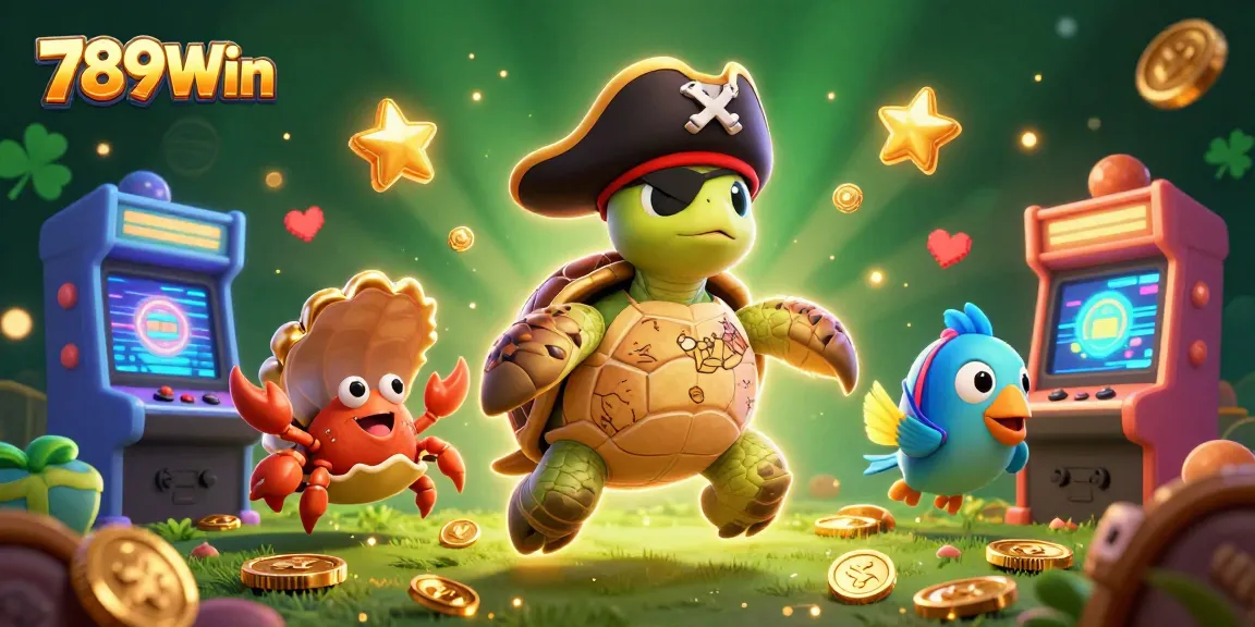 Experience thrilling gaming action with 789Win's colorful casino adventure featuring a pirate turtle.