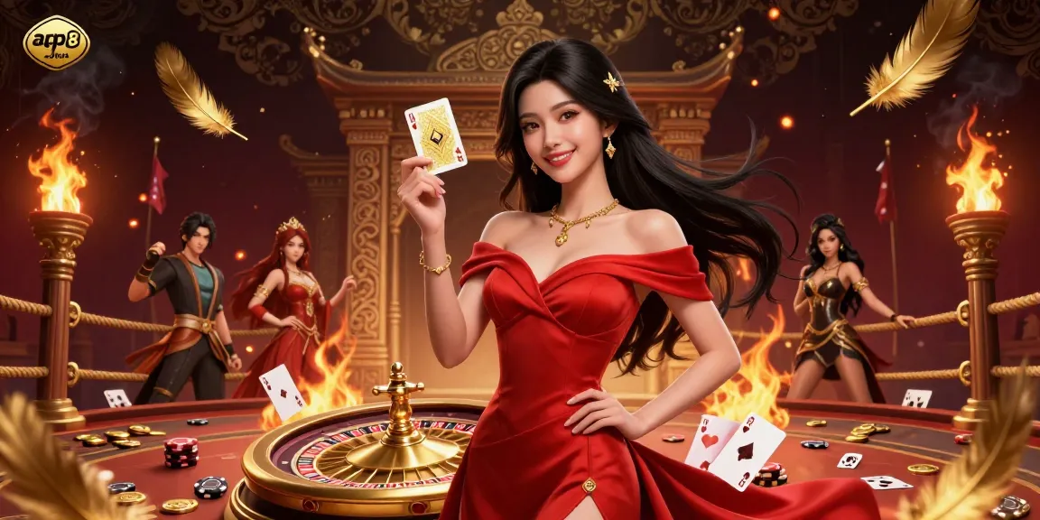 Experience the excitement of the app go8 in a stunning 3D gambling illustration with a beautiful dealer and casino elements.