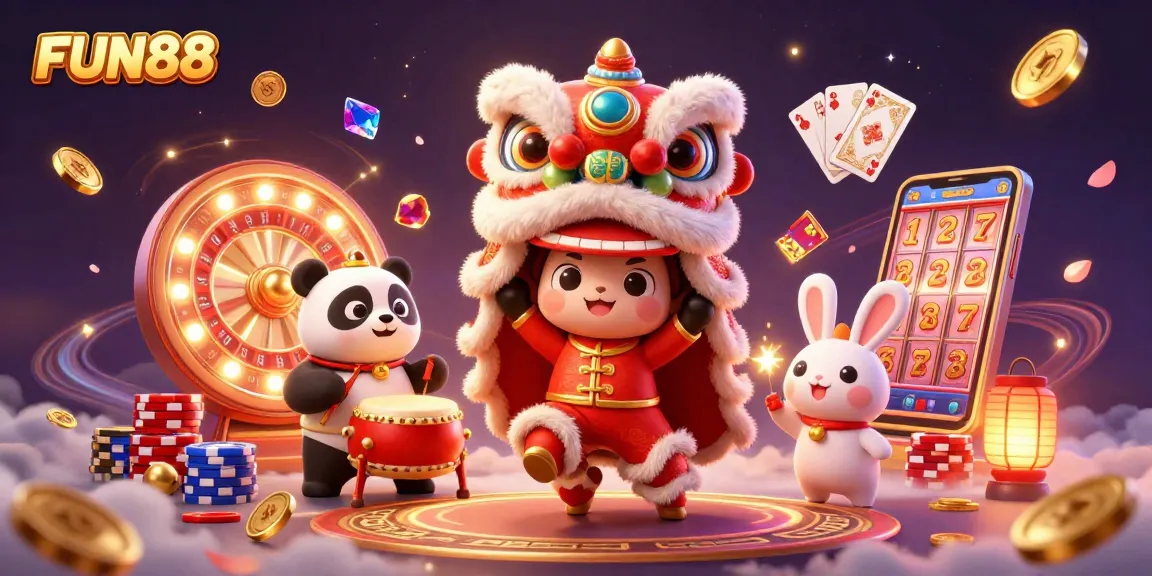 Join the FUN88 casino experience with vibrant characters celebrating in a colorful scene.