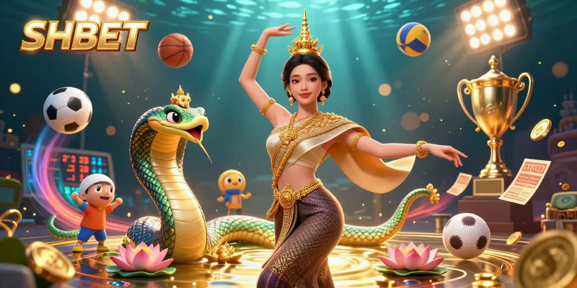 Engage with SHBET’s vibrant digital casino world featuring a graceful Thai dancer and colorful Naga serpent.