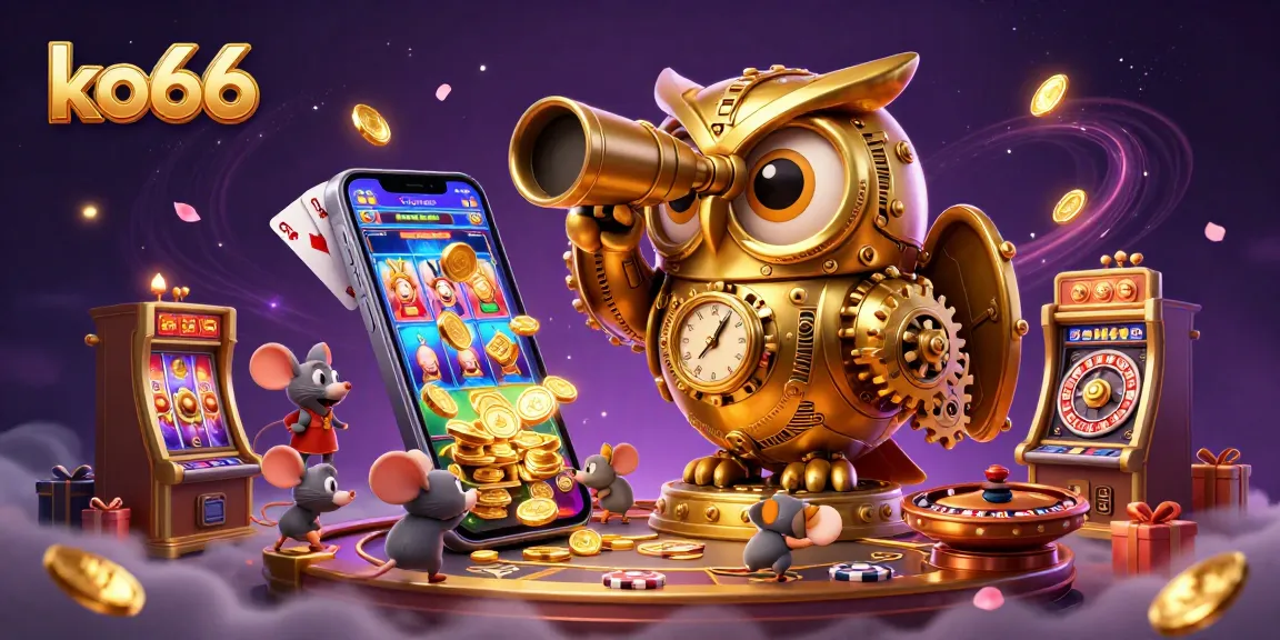 Engage in thrilling spins with ko66’s vibrant slot games and gold coins cascading from the screen.