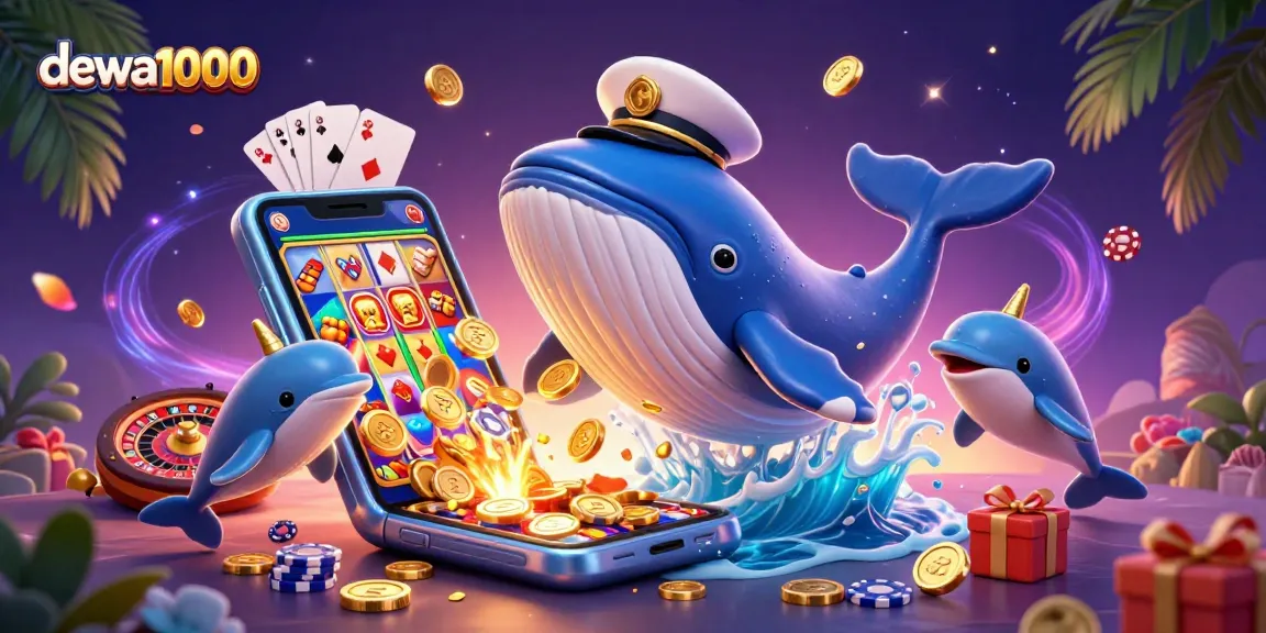 Experience gaming excitement with dewa1000 as a whale and dolphins celebrate over slots