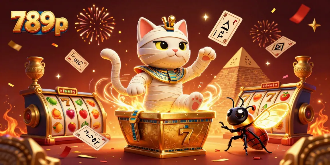 Engage in thrilling 789p jackpots while witnessing a vibrant Egyptian casino scene come alive with vivid symbols and characters.
