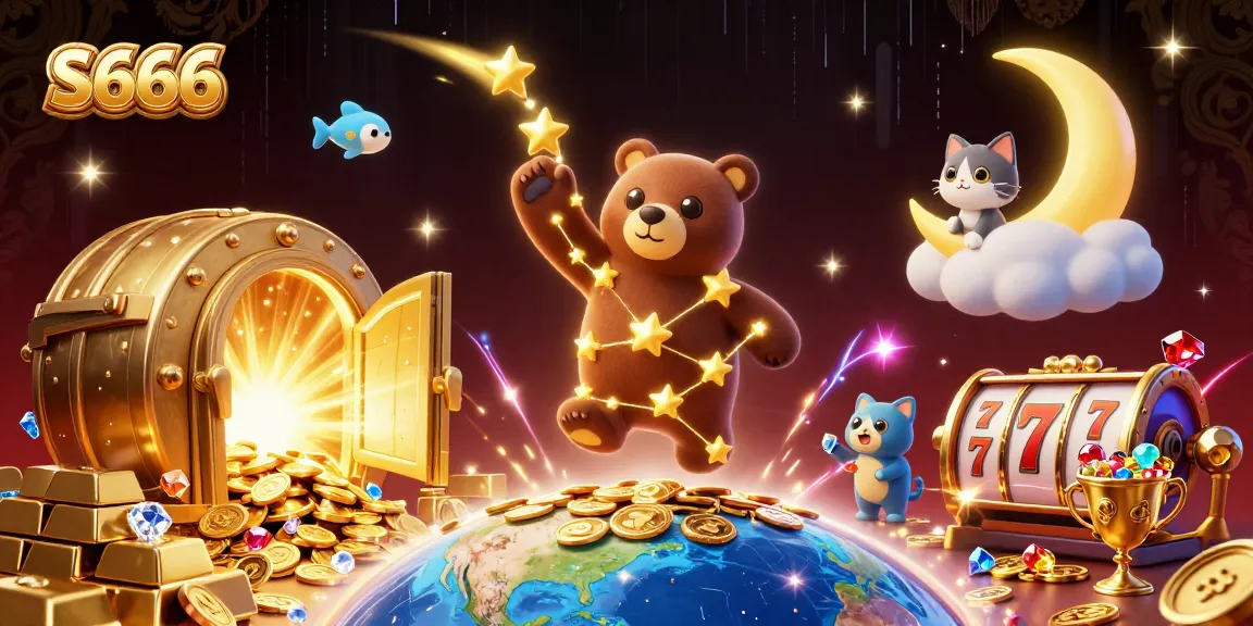 S666 players enjoy dynamic casino experiences with treasure and game elements in a vibrant scene.