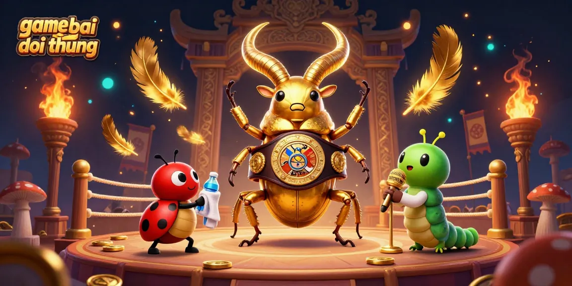 Engage in thrilling game bai doi thuong with an illustration of a giant golden stag beetle champion.