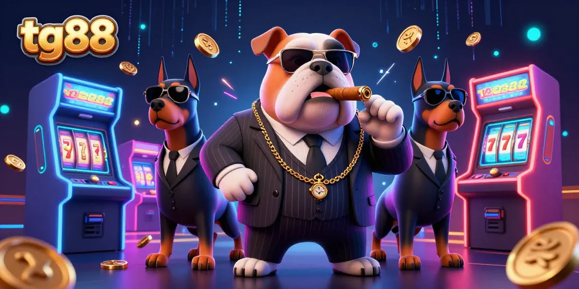Spin the reels at tg88, where a bulldog boss leads the adventure amidst colorful casino elements.